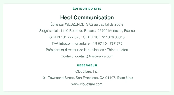 Coordonnées légales de l&rsquo;éditeur et de l&rsquo;hébergeur du site