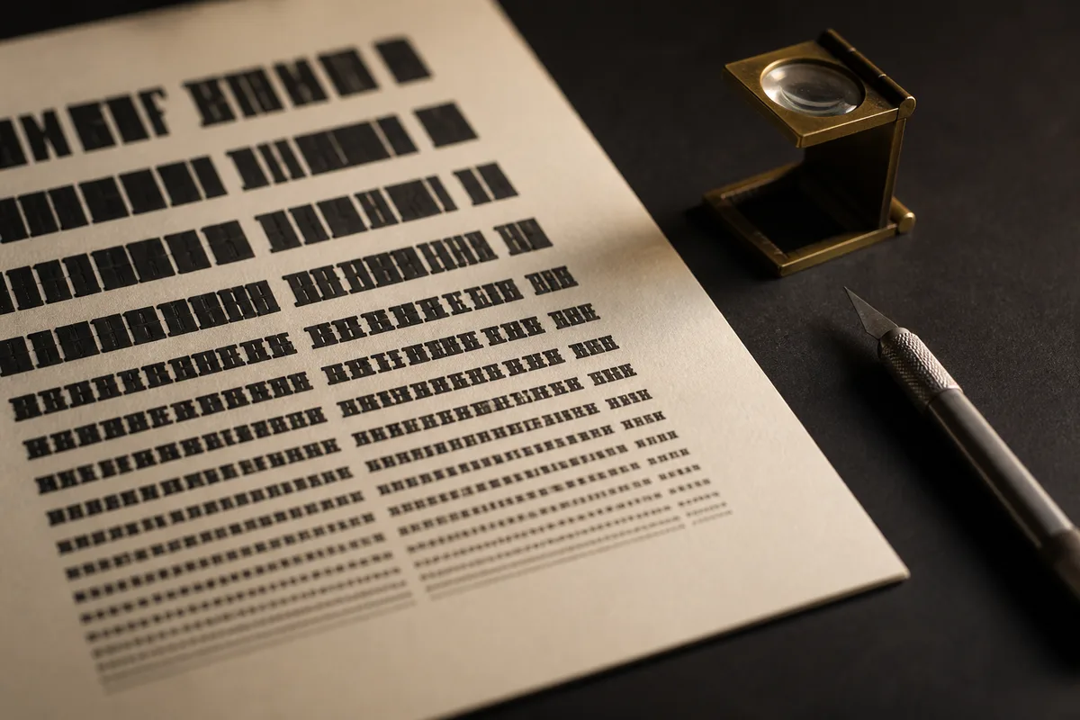Spécimen typographique imprimé présentant plusieurs graisses et corps de texte